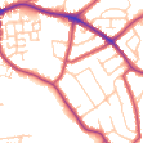 Daytime road noise heatmap for N20 0JN