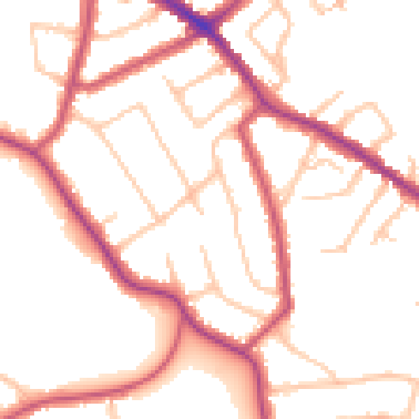 Daytime road noise heatmap for N20 0JU