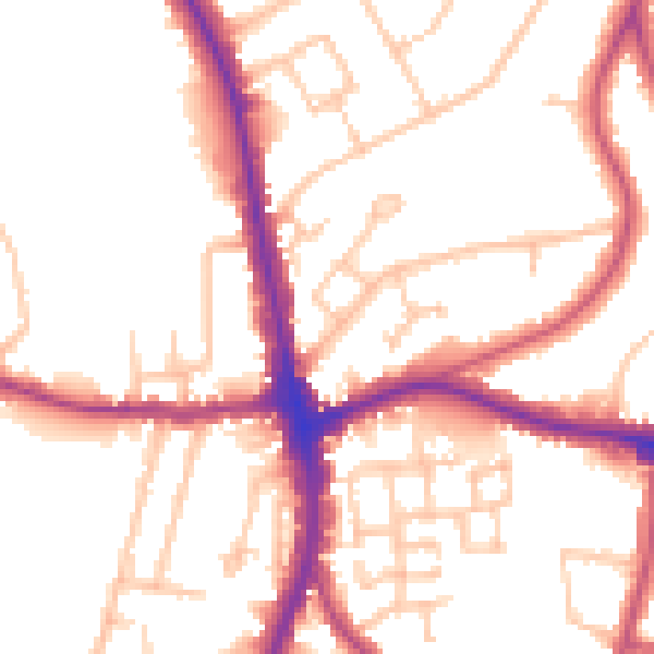 Daytime road noise heatmap for N20 9AA