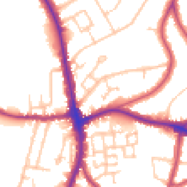 Daytime road noise heatmap for N20 9AE