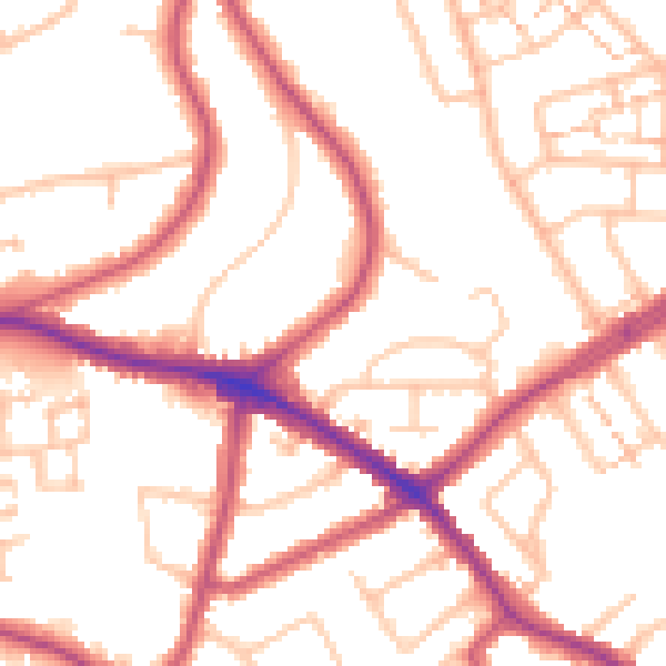 Daytime road noise heatmap for N20 9JU