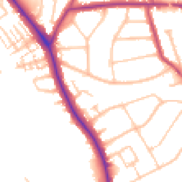 Daytime road noise heatmap for N20 9PU