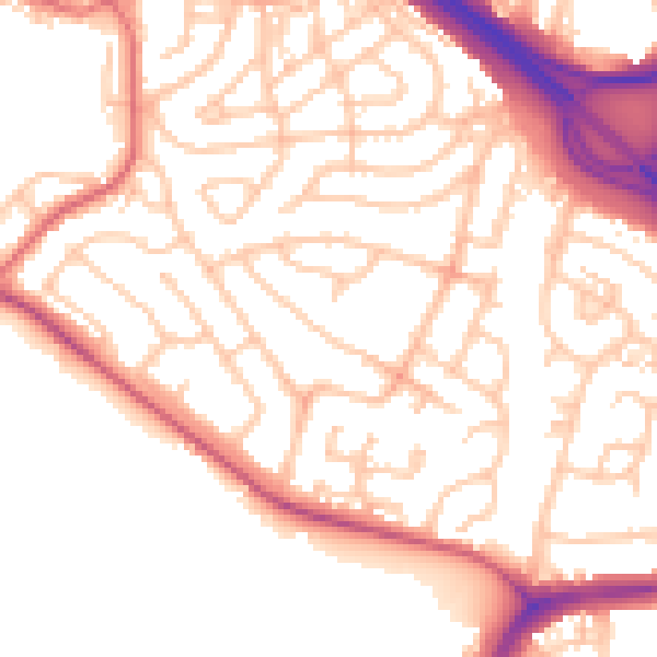 Daytime road noise heatmap for NE11 9RD