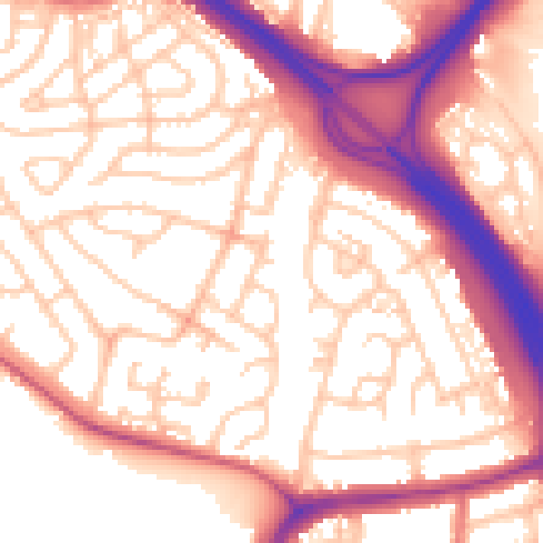 Daytime road noise heatmap for NE11 9SB