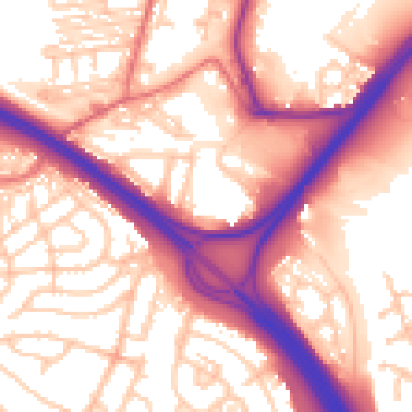 Daytime road noise heatmap for NE11 9SG