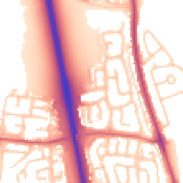 Daytime road noise heatmap for NE13 6AP
