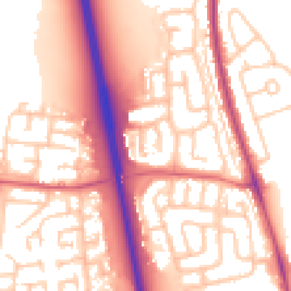 Daytime road noise heatmap for NE13 6AU