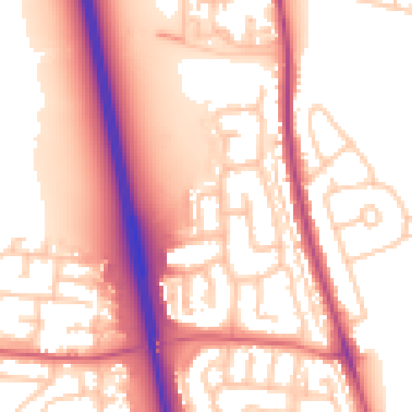 Daytime road noise heatmap for NE13 6AW