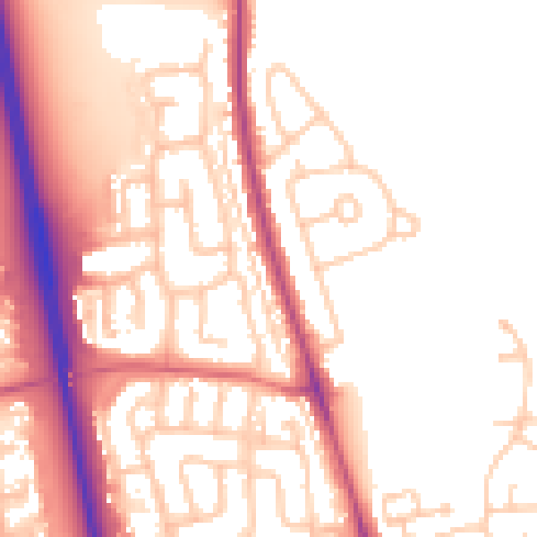 Daytime road noise heatmap for NE13 6ED