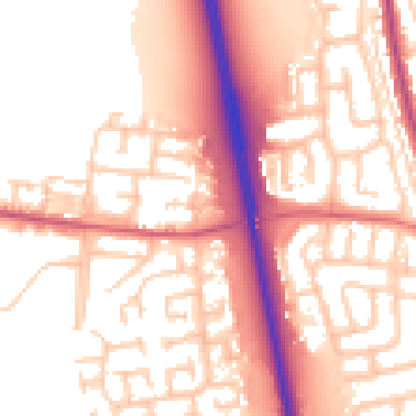 Daytime road noise heatmap for NE13 6LQ