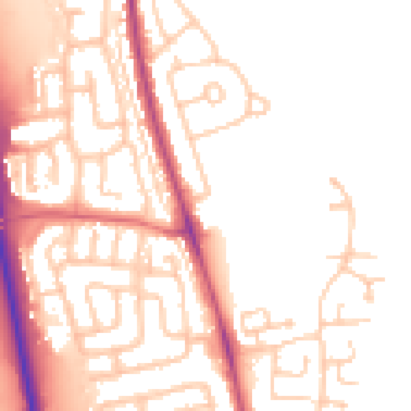 Daytime road noise heatmap for NE13 6LZ