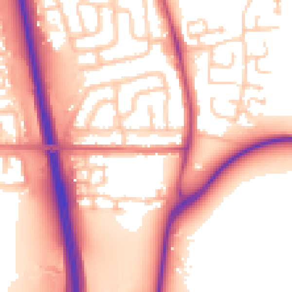 Daytime road noise heatmap for NE13 6PR