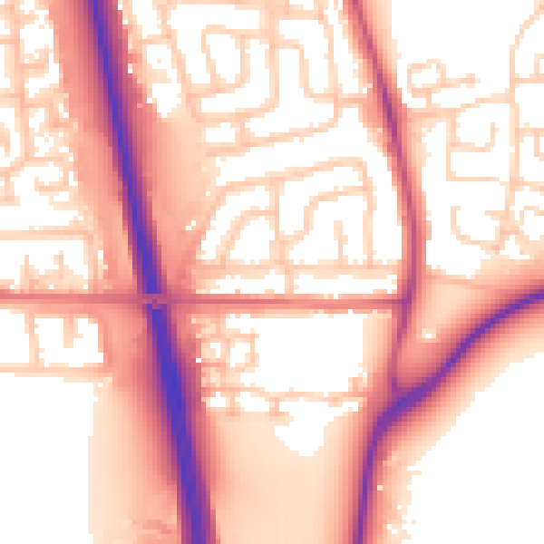 Daytime road noise heatmap for NE13 6PW