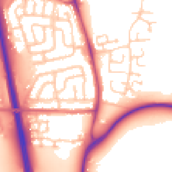 Daytime road noise heatmap for NE13 6PZ