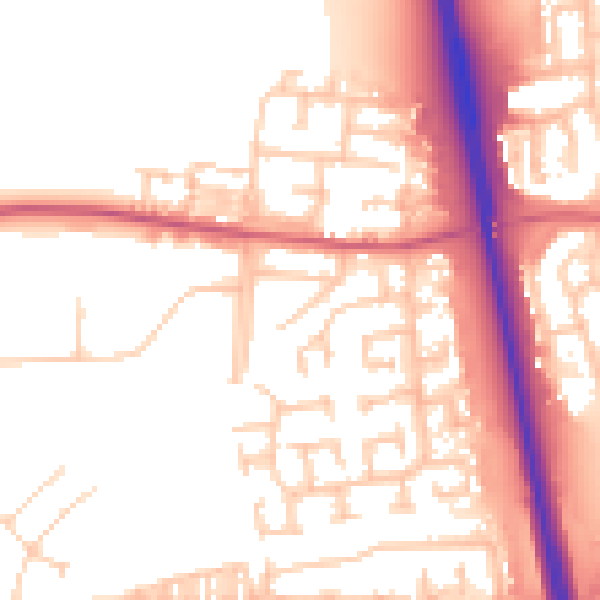 Daytime road noise heatmap for NE13 7DP