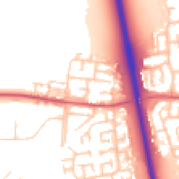 Daytime road noise heatmap for NE13 7DT