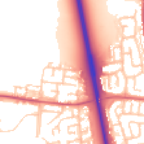 Daytime road noise heatmap for NE13 7DW