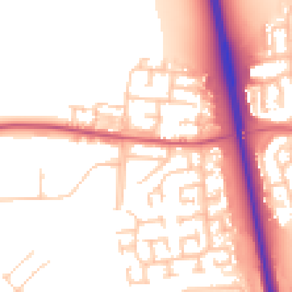 Daytime road noise heatmap for NE13 7DY