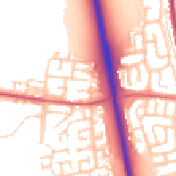 Daytime road noise heatmap for NE13 7EN