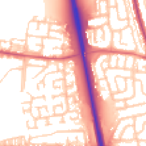 Daytime road noise heatmap for NE13 7HF