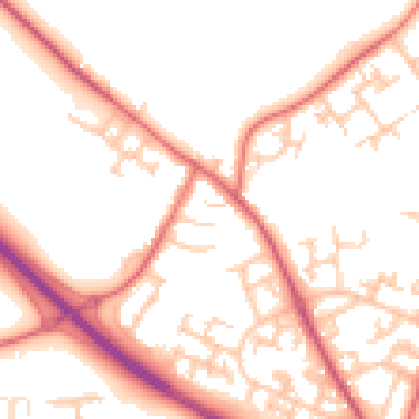 Daytime road noise heatmap for NE13 8AE