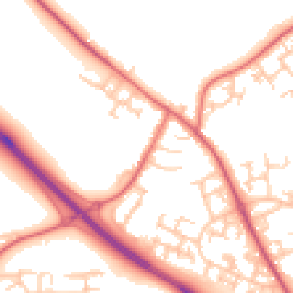 Daytime road noise heatmap for NE13 8AG