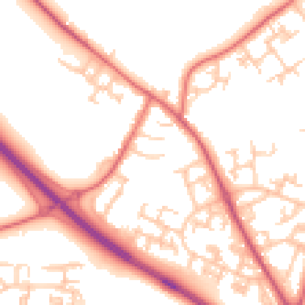 Daytime road noise heatmap for NE13 8AQ