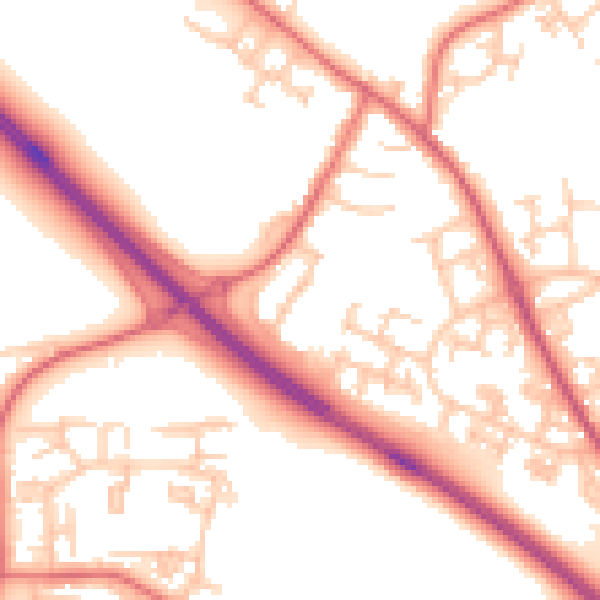 Daytime road noise heatmap for NE13 8AY