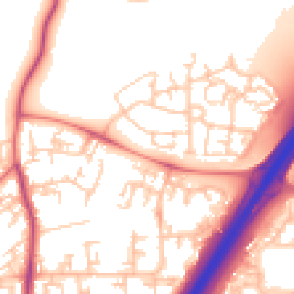Daytime road noise heatmap for NE13 9AN