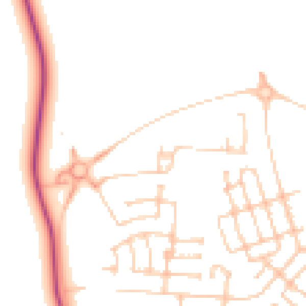 Daytime road noise heatmap for NE13 9NW