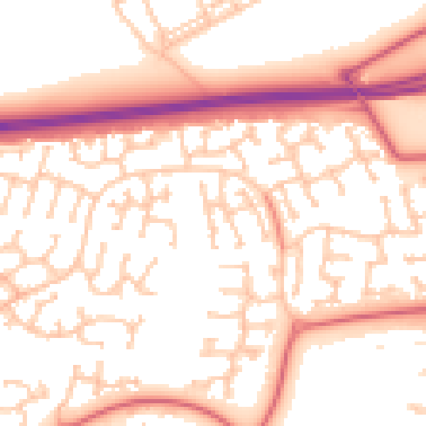 Daytime road noise heatmap for NE23 3GZ