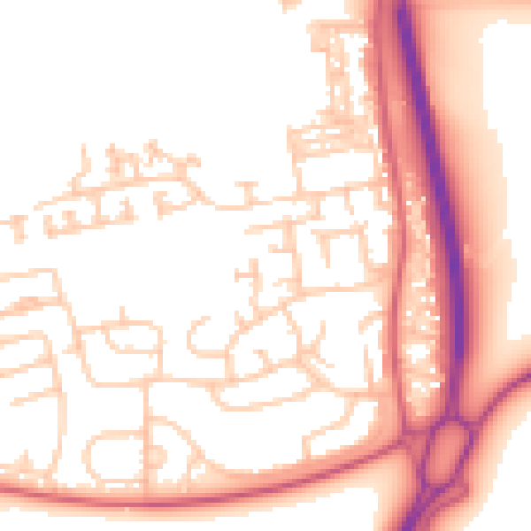 Daytime road noise heatmap for NE23 7DA