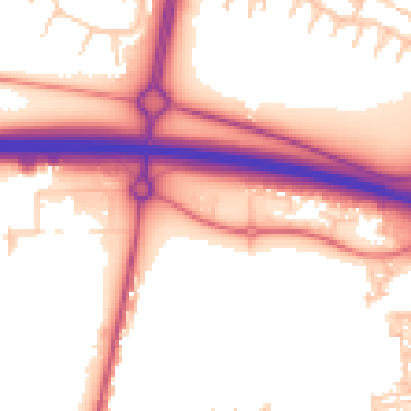 Daytime road noise heatmap for NE23 7GA