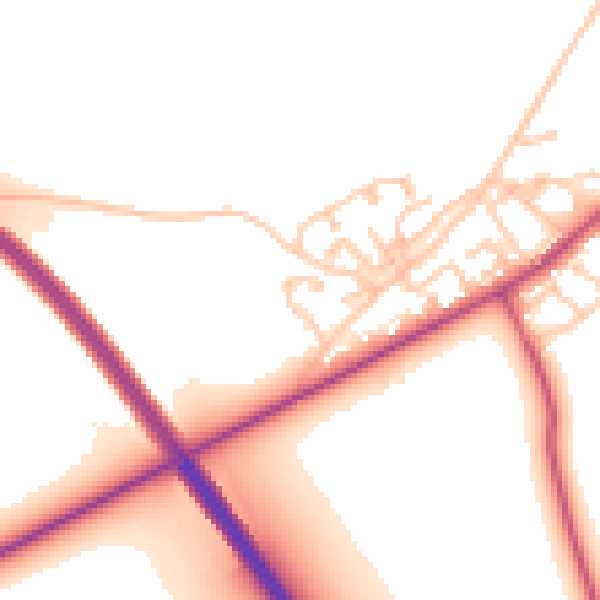 Daytime road noise heatmap for NE23 7LW