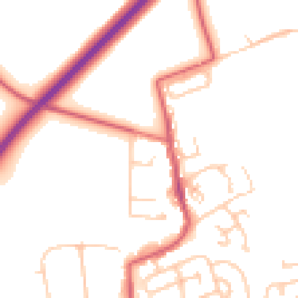 Daytime road noise heatmap for NE23 7PE