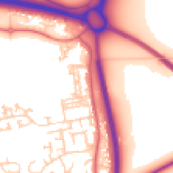 Daytime road noise heatmap for NE23 7RX