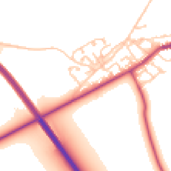 Daytime road noise heatmap for NE23 7TW