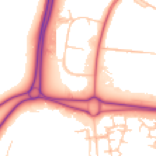 Daytime road noise heatmap for NE23 8AD