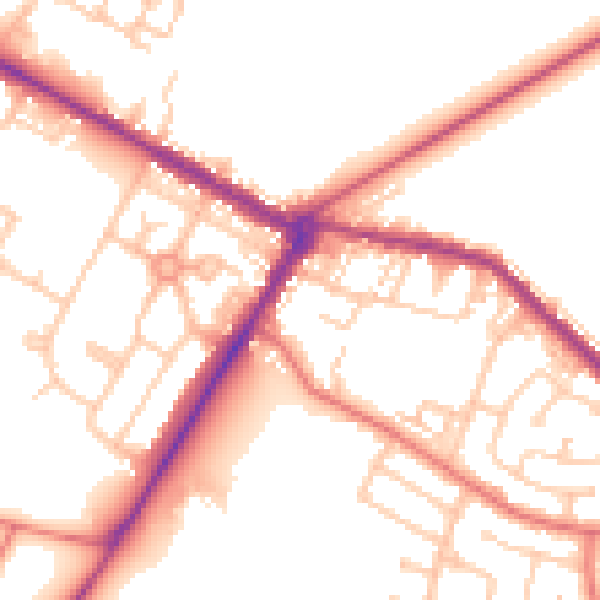 Daytime road noise heatmap for NE25 0AB