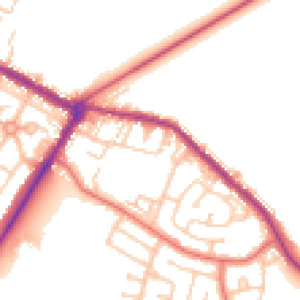 Daytime road noise heatmap for NE25 0AL