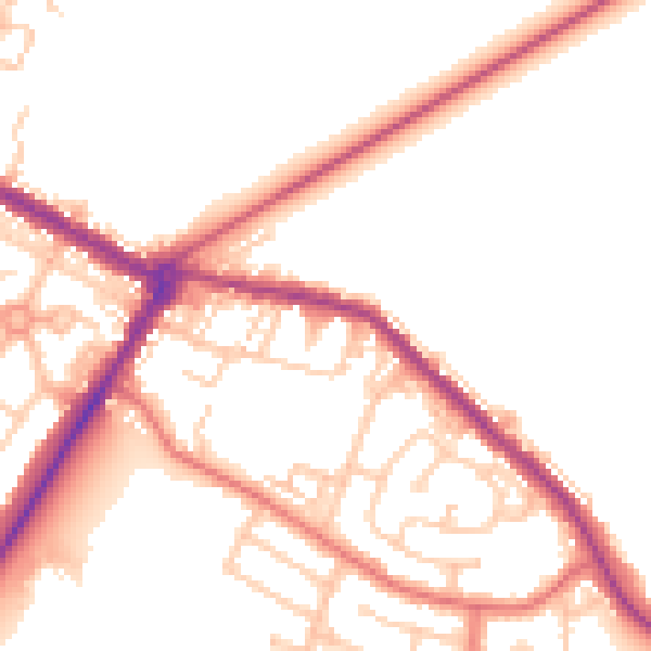 Daytime road noise heatmap for NE25 0AN