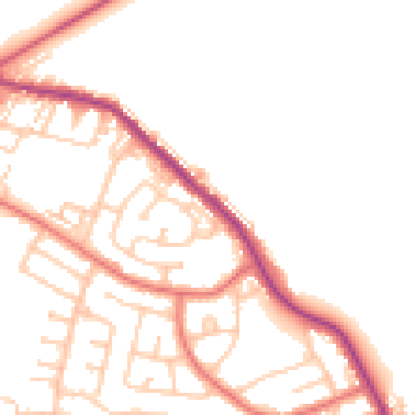 Daytime road noise heatmap for NE25 0BD