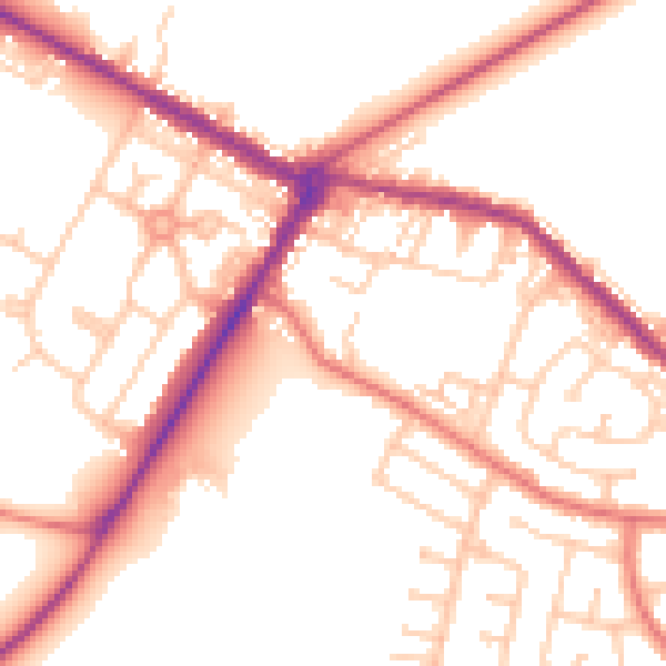 Daytime road noise heatmap for NE25 0BS