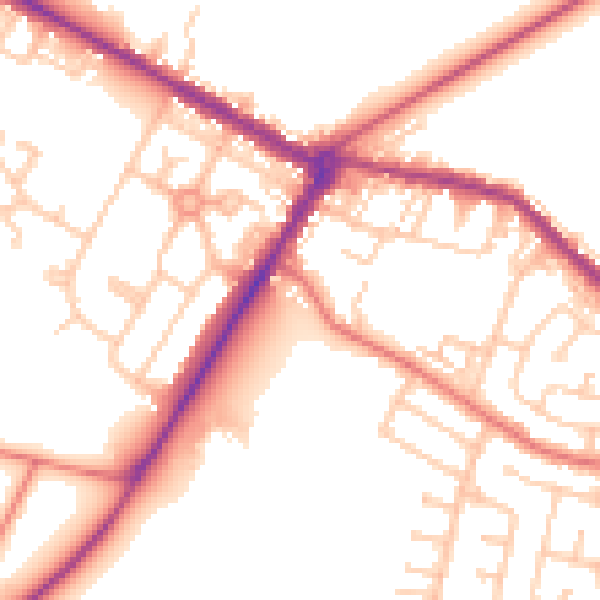 Daytime road noise heatmap for NE25 0BW