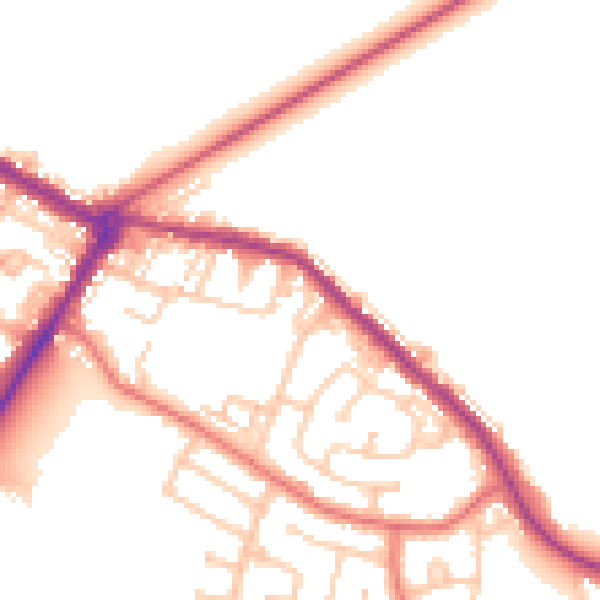 Daytime road noise heatmap for NE25 0DA