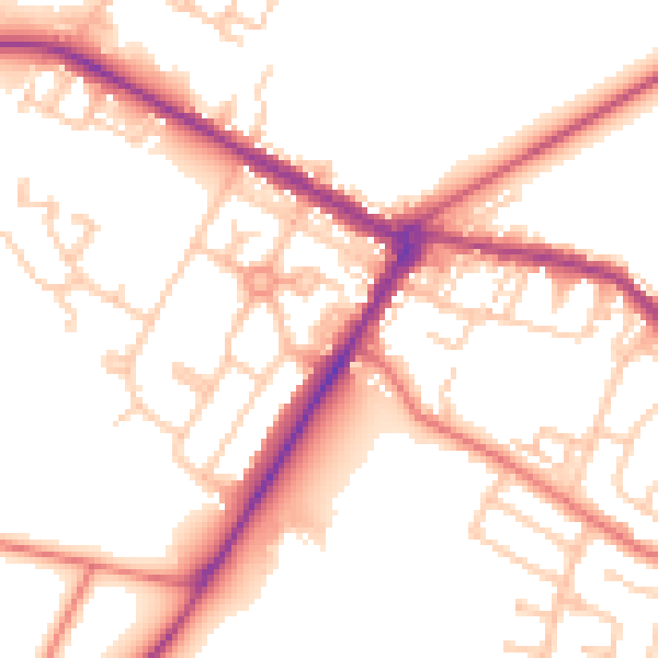 Daytime road noise heatmap for NE25 0DE