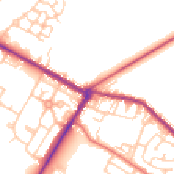 Daytime road noise heatmap for NE25 0DN