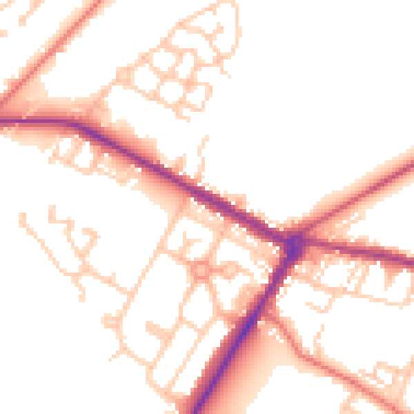 Daytime road noise heatmap for NE25 0DQ