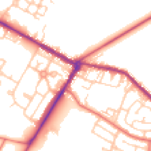 Daytime road noise heatmap for NE25 0DT