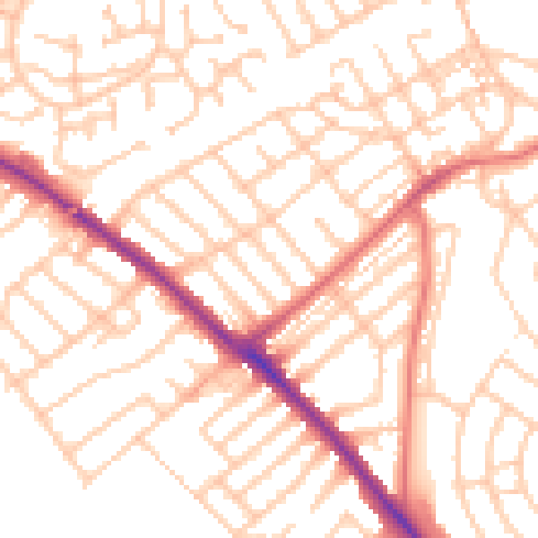 Daytime road noise heatmap for NE25 8NB